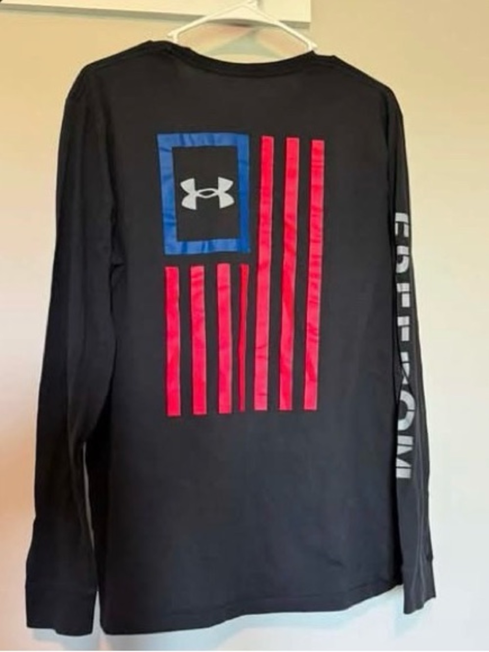 Under Armour Men’s Black Long-Sleeve Shirt with Red & Blue Flag Graphic